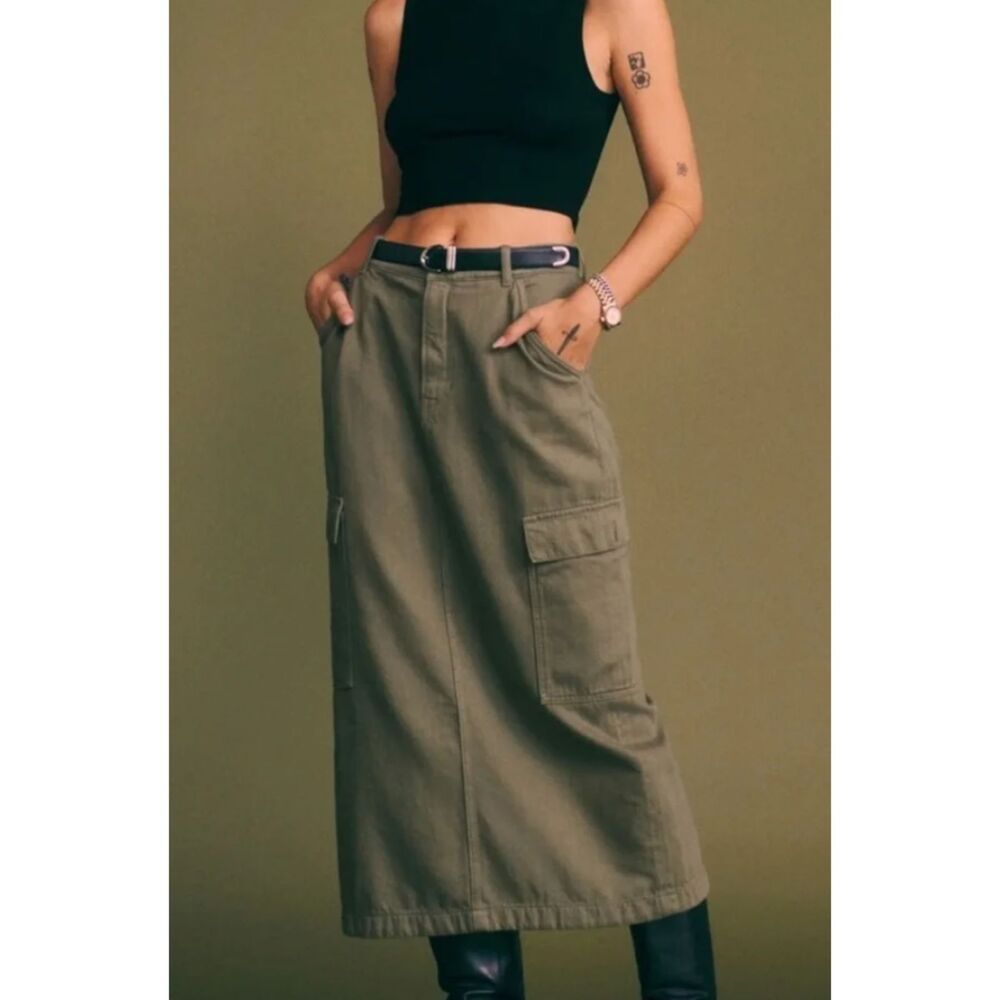 Reformation Maggi Cargo Skirt Army Green Size 28
